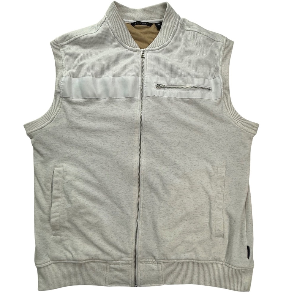 Sean John Mens 3XL Full Zip Vest Light Gray MeshPanel Mixed Media Sleeveless Y2K
